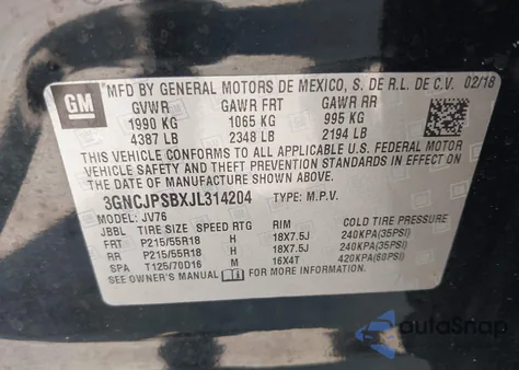 2018 Chevrolet Trax Lt z USA, uszkodzony, nr VIN 3GNCJPSBXJL314204